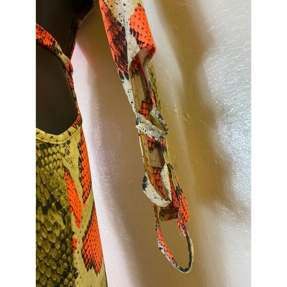 Snakeskin Print Bodycon Dress Neon Orange Sexy Stretch Club Large Fashion Nova - Picture 7 of 7